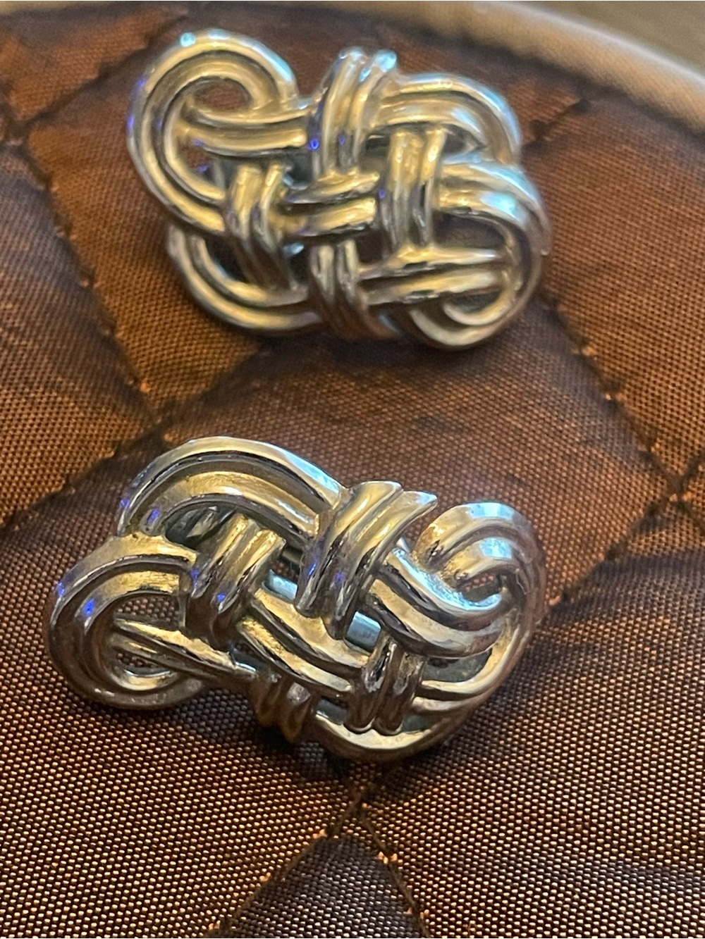 Crown Trifari Silver-Tone Knot Clip Earrings - Classic vintage
